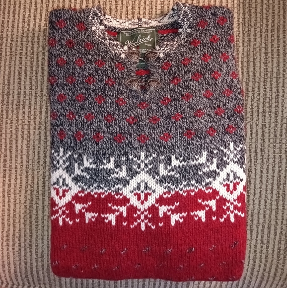 Woolrich | Lambswool Snowflake Winter Sweater Deep Ruby Multi Size Small - Picture 1 of 15